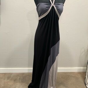 Twist-Front Black & Gray Colorblock Maxi Dress